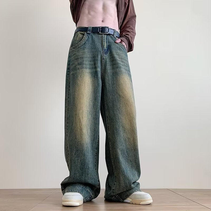 Vintage Wash Loose Straight Jeans