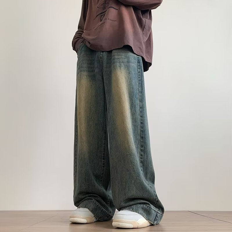 Vintage Wash Loose Straight Jeans