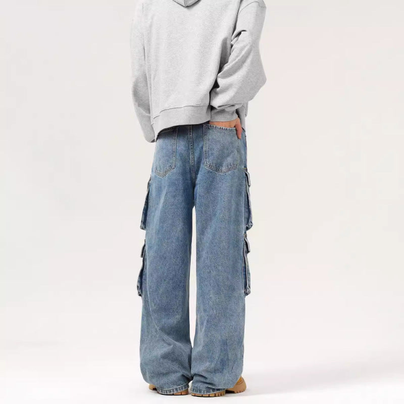 JIAMU Vintage Multi-Pocket Jeans