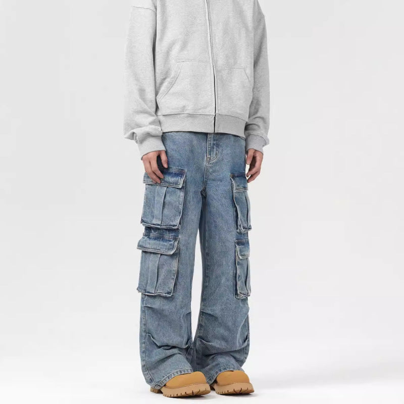 JIAMU Vintage Multi-Pocket Jeans