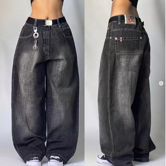 Unisex Retro Washed Wide-Leg Baggy Jeans