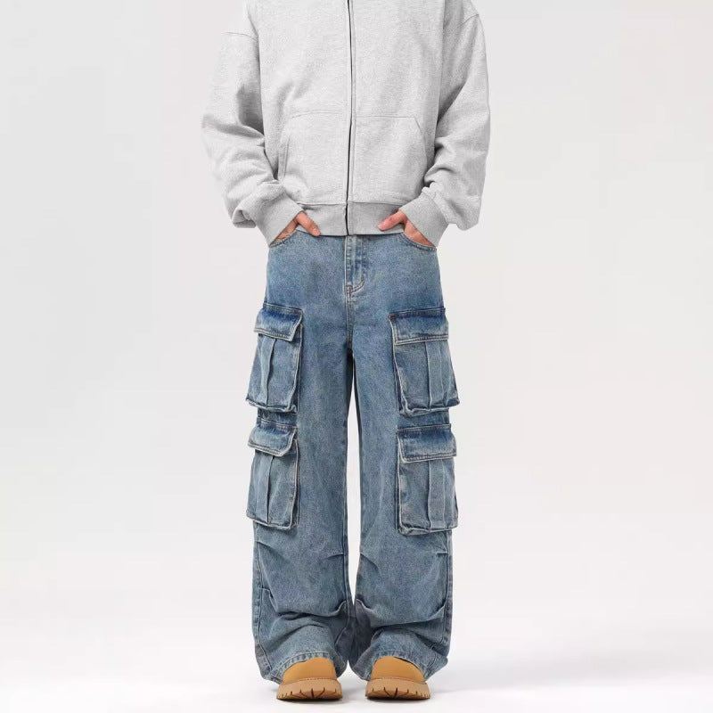 JIAMU Vintage Multi-Pocket Jeans