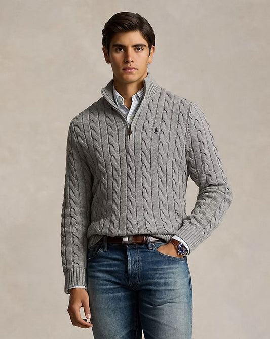 Cable-Knit Cotton Quarter-Zip Jumper